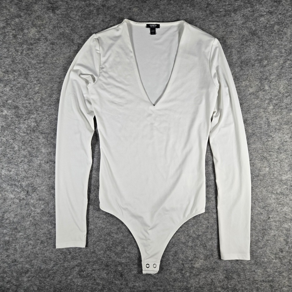Express Womens White Body Contour‎ V-Neck Long Sleeve Bodysuit XS